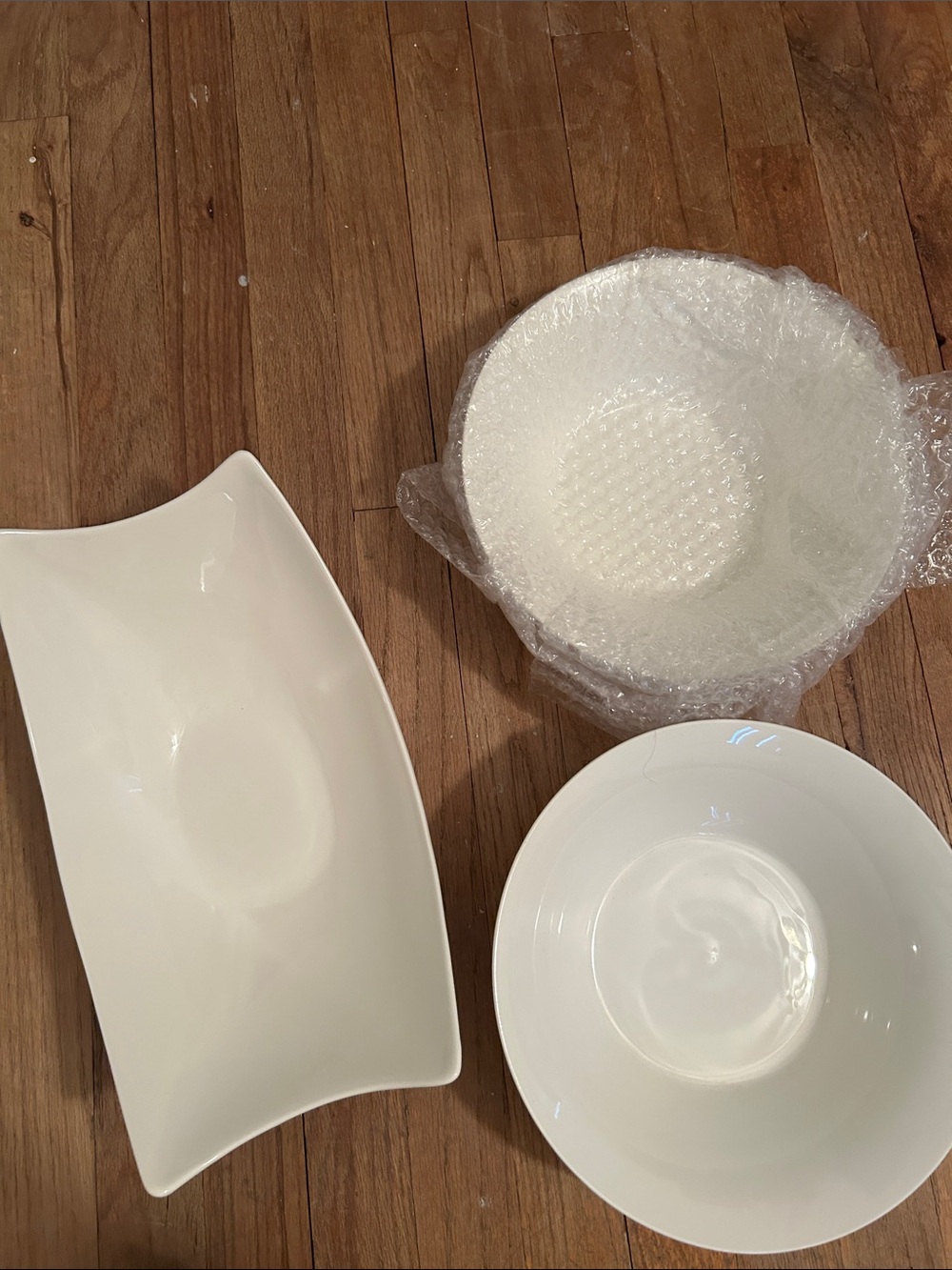 Set of White Ceramic Serving Bowls and Platter